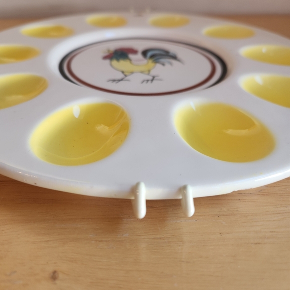 Vintage Japan Ceramic Egg Plate Rooster Handpainted Platter Art - Picture 5 of 8